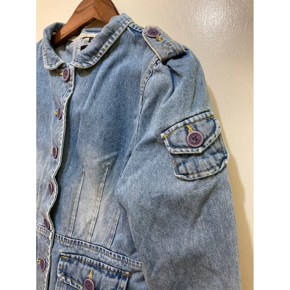 Steve Madden‎ Womens XL Utility Jacket Light Wash Denim Military Safari Blue Y2K